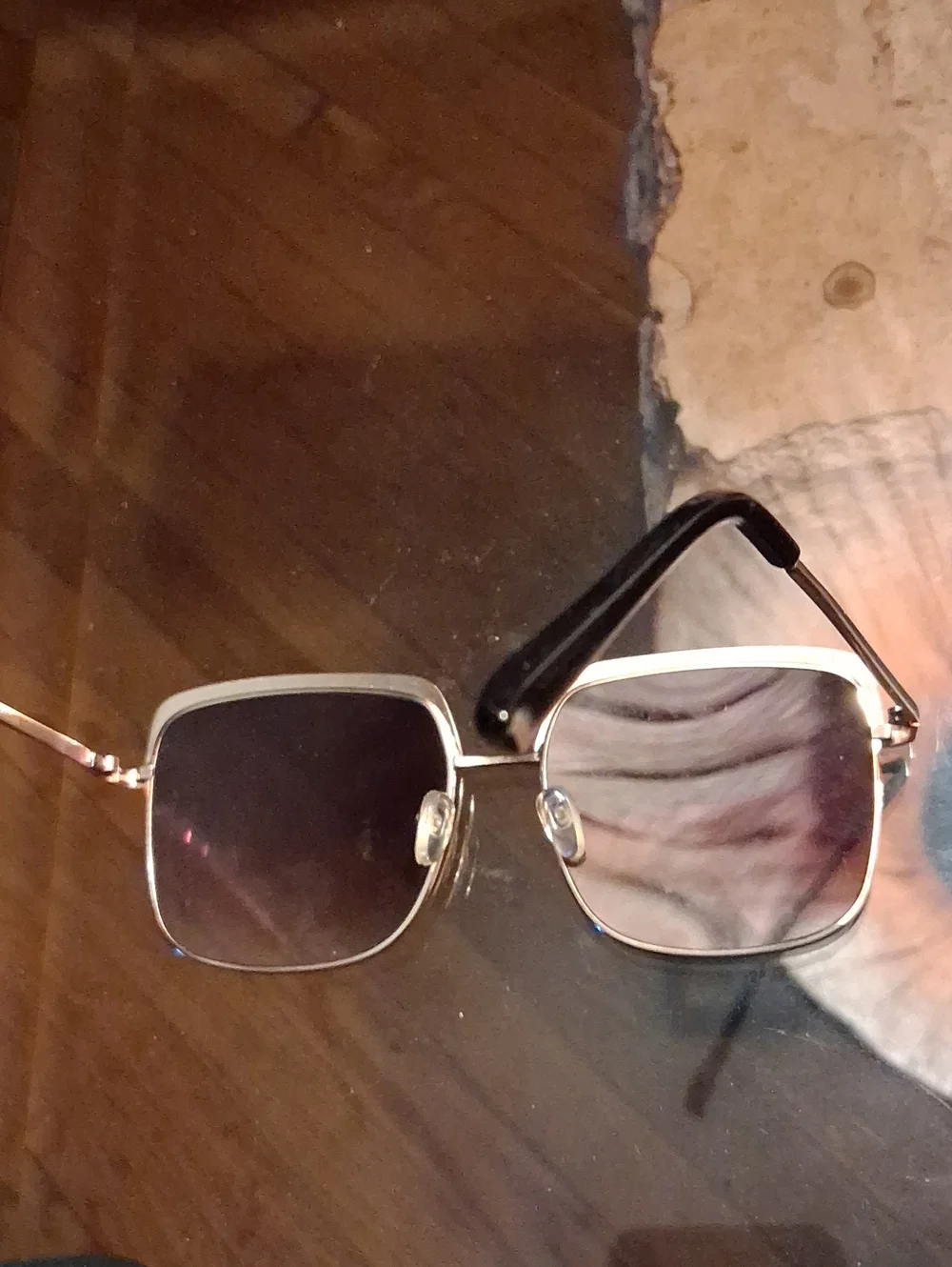Gold Frame Women's Square Sunglasses with Gradient Brown Lenses